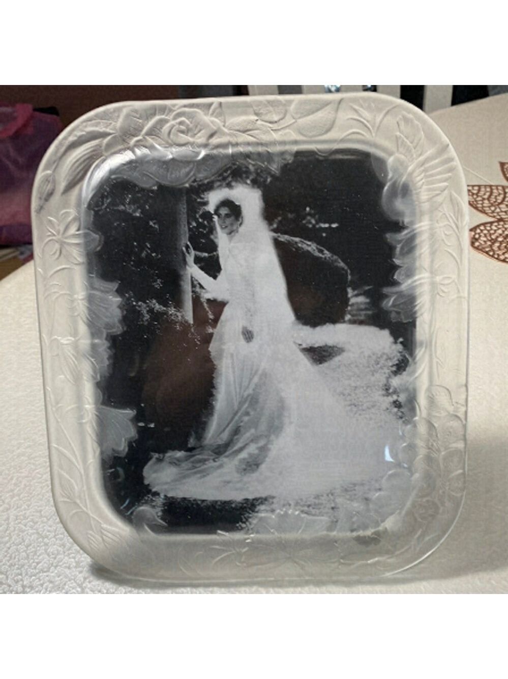 VTG Wedding Crystal Clear Signatures Japan Photo Frame Frosted Floral Swans